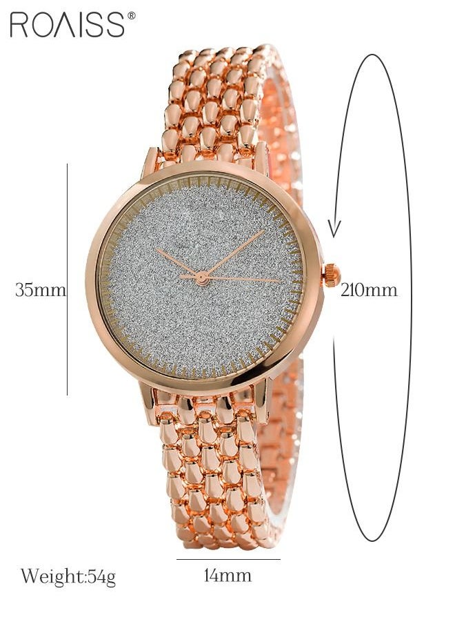 roaiss - Women's Alloy Strap Bracelet Watch Analog Display Round Dial Quartz Watch with Bracelets and Rhinestones Decoration Elegant 3 Pieces Watch Set as Gift for Women Rose Gold - Image 1