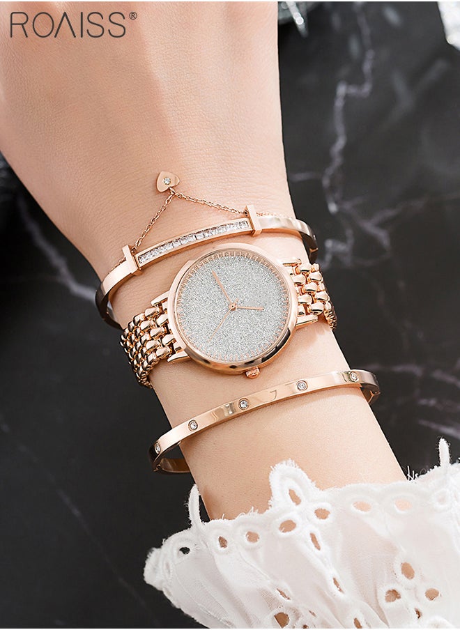 roaiss - Women's Alloy Strap Bracelet Watch Analog Display Round Dial Quartz Watch with Bracelets and Rhinestones Decoration Elegant 3 Pieces Watch Set as Gift for Women Rose Gold - Image 1