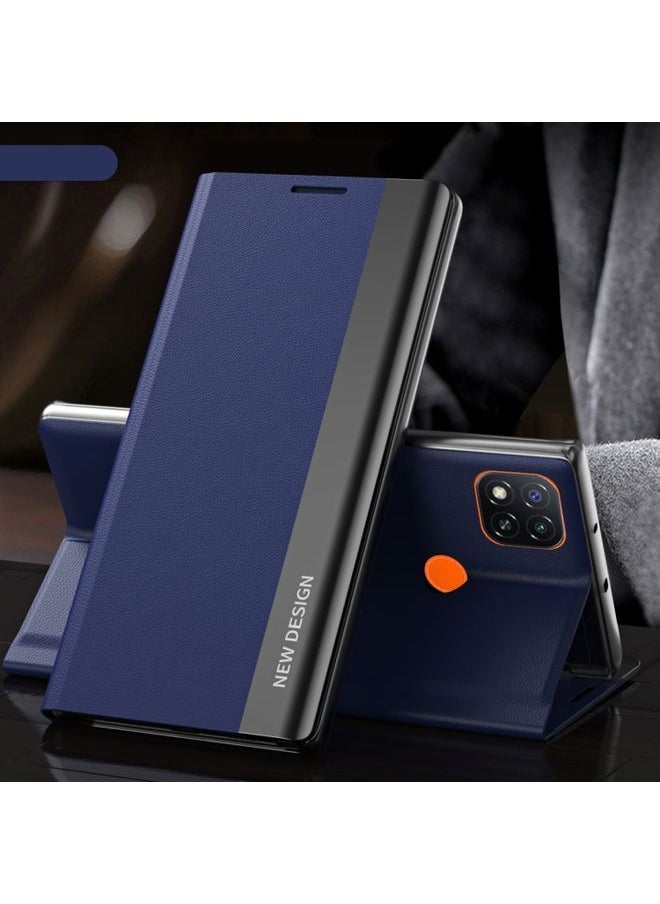 HuHa Case Cover For Xiaomi Redmi 9C Side Electroplated Magnetic Ultra-Thin Horizontal Flip Leather Case with Holder Blue 