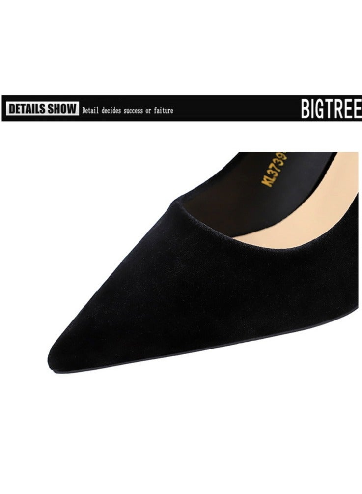 بيج تري المرأة مغلقة أشارت إصبع القدم مضخات جلد السويد الراينست قوس الديكور كعب عالي 9.5CM أسود - Image 5