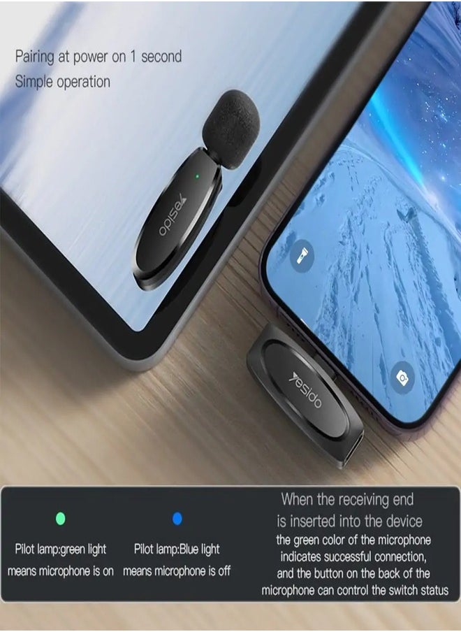 يسيدو ميكروفون لاسلكي مزدوج، موصل Lightning، Yesido KR14 أسود  - Image 4