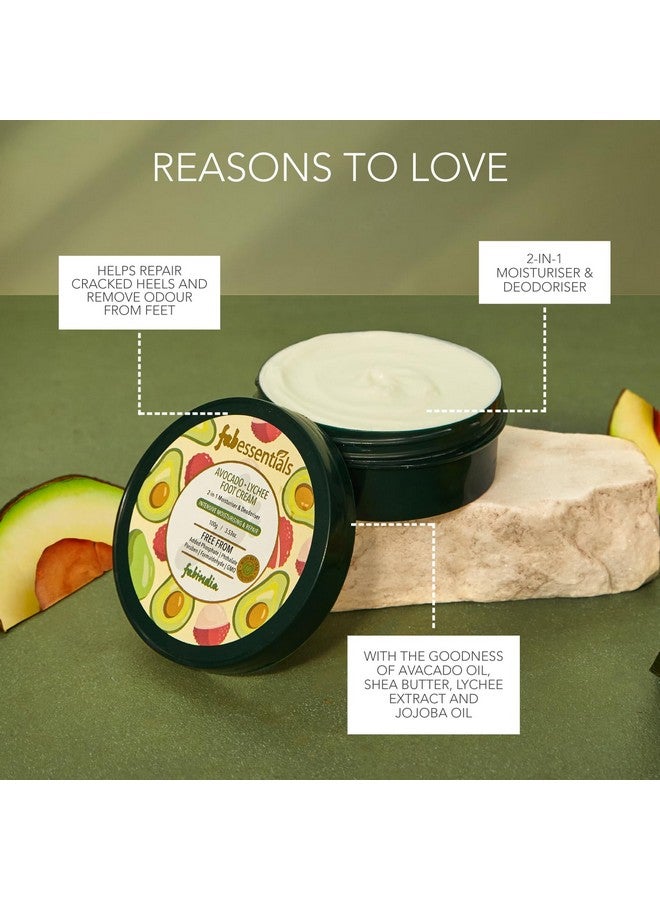 Fabessentials Avacado Lychee Foot Cream | Shea Butter & Jojoba Oil | 2-in-1 Moisturiser & Deodoriser | Intensive Foot Moistursing & Repair | 100 g - Image 2