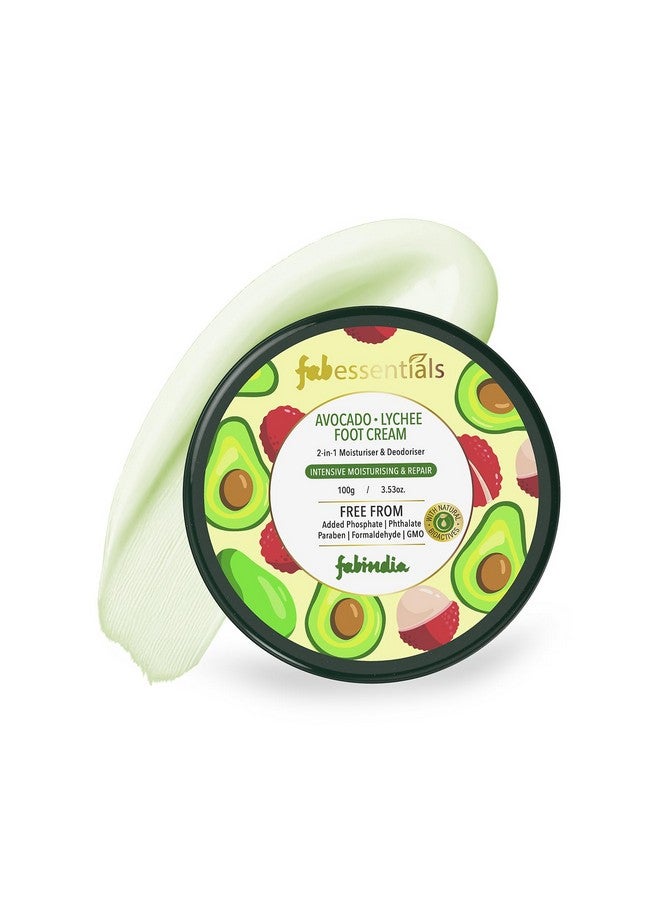 Fabessentials Avacado Lychee Foot Cream | Shea Butter & Jojoba Oil | 2-in-1 Moisturiser & Deodoriser | Intensive Foot Moistursing & Repair | 100 g - Image 1