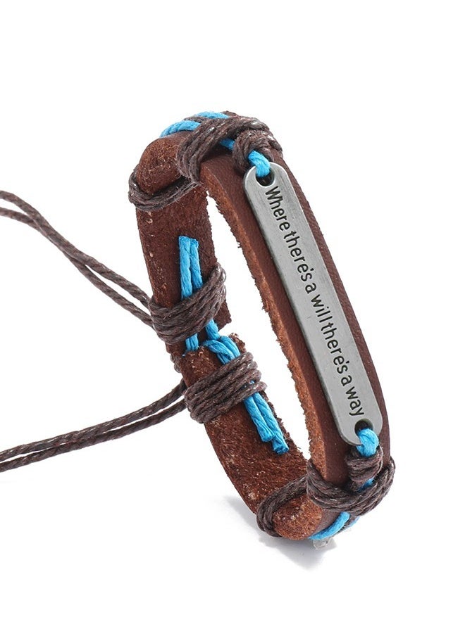 Beyond Cowhide Leather Bracelet, Genuine Mens Twine Rope Pulling Bracelet (Brown)  - Image 1
