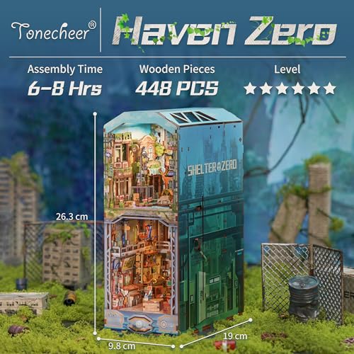 Tonecheer DIY Book Nook Kit for Adults Wooden 3D Puzzle Bookend Diorama Bookshelf Insert Decor Fancy Books Booknook Miniature House Kit with Dust Cover and Sensor LED Haven Zero - Image 5
