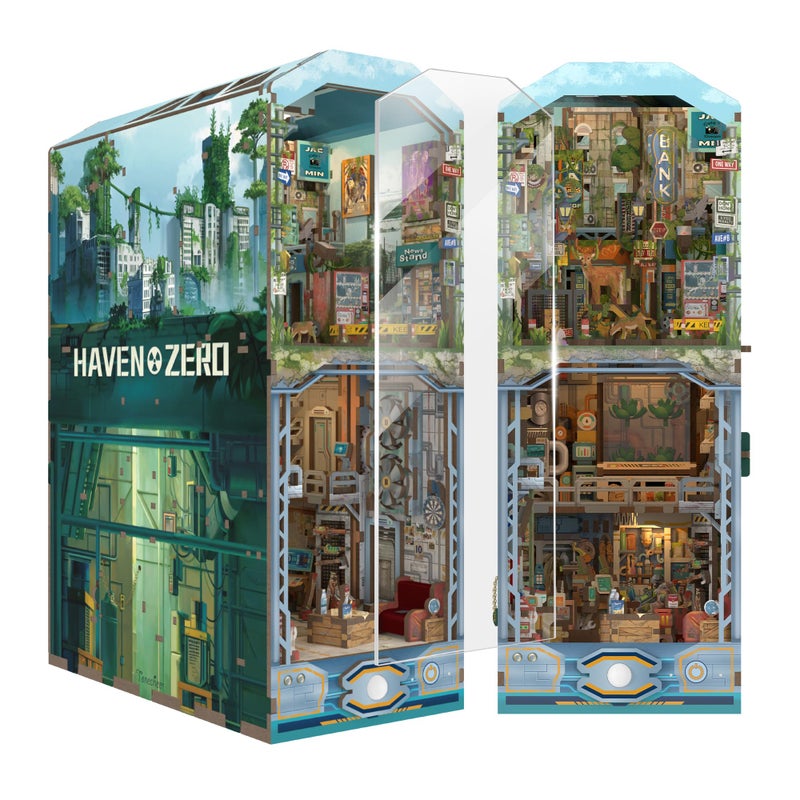 Tonecheer DIY Book Nook Kit for Adults Wooden 3D Puzzle Bookend Diorama Bookshelf Insert Decor Fancy Books Booknook Miniature House Kit with Dust Cover and Sensor LED Haven Zero - Image 3