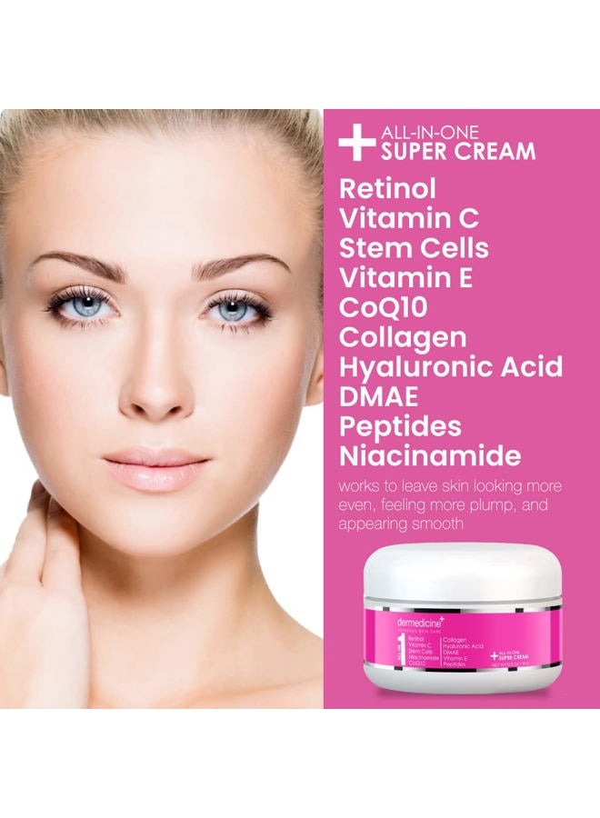 Dermedicine All In One Super Anti-Aging Cream for Face with Retinol, Vitamin C, Stem Cells, Vitamin E, CoQ10, Collagen, Hyaluronic Acid, DMAE, Peptides, Niacinamide Trial Size - Image 2