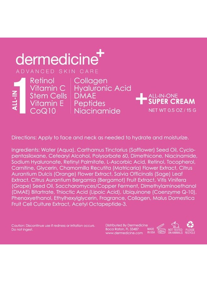 Dermedicine All In One Super Anti-Aging Cream for Face with Retinol, Vitamin C, Stem Cells, Vitamin E, CoQ10, Collagen, Hyaluronic Acid, DMAE, Peptides, Niacinamide Trial Size - Image 5