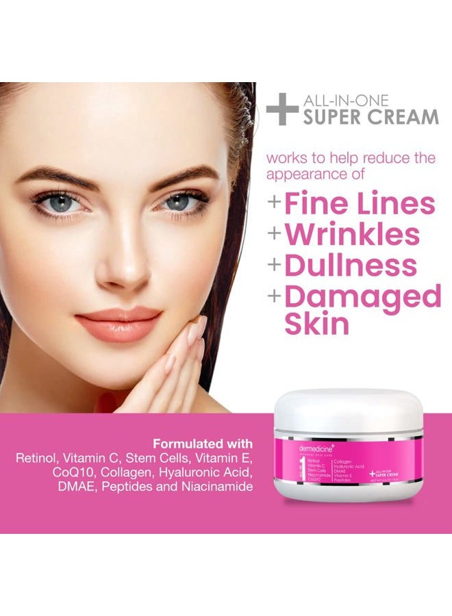 Dermedicine All In One Super Anti-Aging Cream for Face with Retinol, Vitamin C, Stem Cells, Vitamin E, CoQ10, Collagen, Hyaluronic Acid, DMAE, Peptides, Niacinamide Trial Size - Image 3