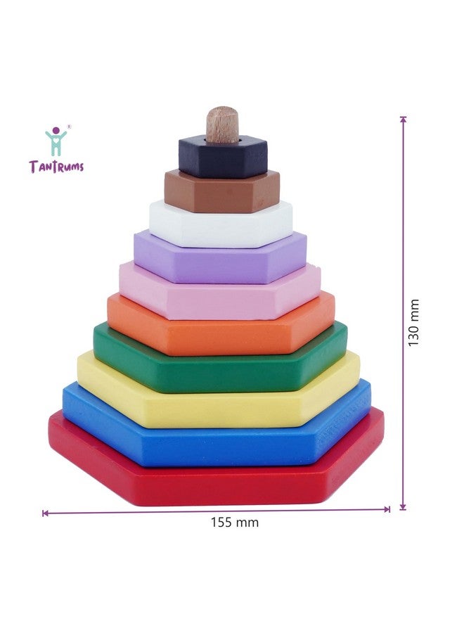 Tantrums Preschool Wooden Building Blocks Graded Tower Puzzle for Kids to Develop Eye Coordination | Fun Learning Toy |Puzzle for Concentration (Multicolour Single) (Hexagone),1 Piece - Image 3