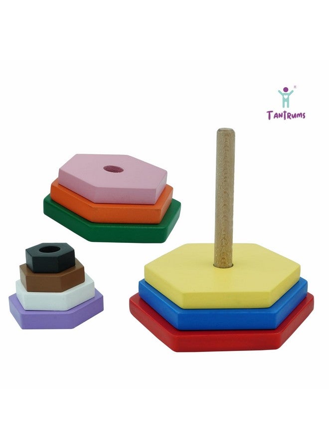 Tantrums Preschool Wooden Building Blocks Graded Tower Puzzle for Kids to Develop Eye Coordination | Fun Learning Toy |Puzzle for Concentration (Multicolour Single) (Hexagone),1 Piece - Image 4