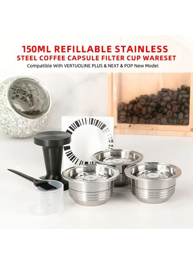 Stainless Steel Reusable Coffee Capsules For VertuoLine Plus Next And Pop 2 Pcs Capsules And 1 Pcs Tamper Set Dishwasher Safe With Precision Filter For Rich Smooth Brew - Image 2