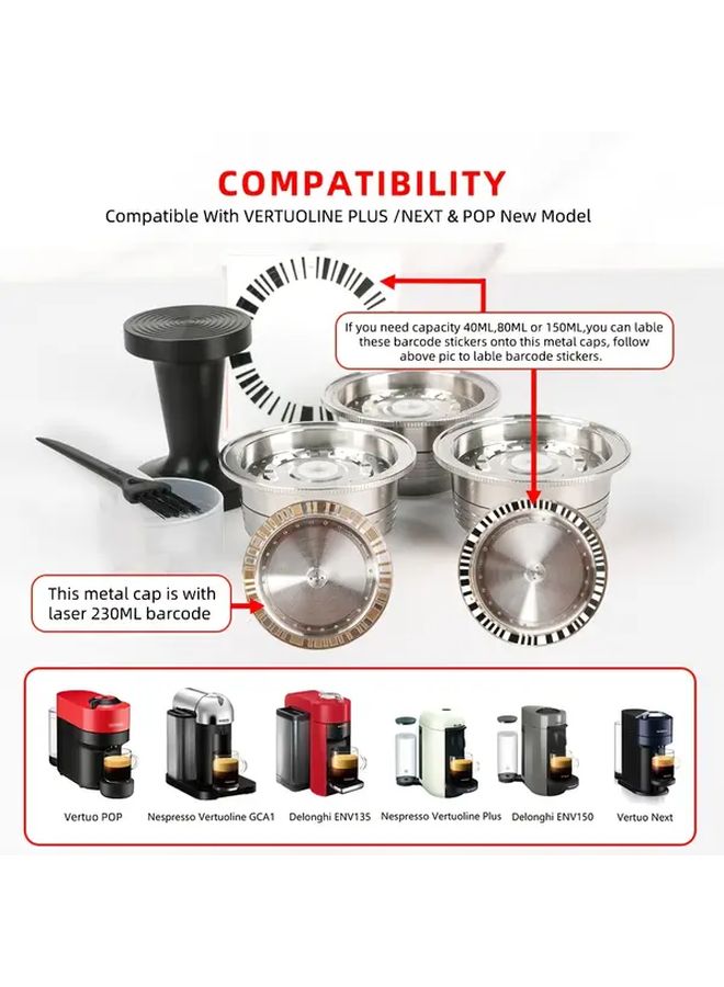 Stainless Steel Reusable Coffee Capsules For VertuoLine Plus Next And Pop 2 Pcs Capsules And 1 Pcs Tamper Set Dishwasher Safe With Precision Filter For Rich Smooth Brew - Image 4