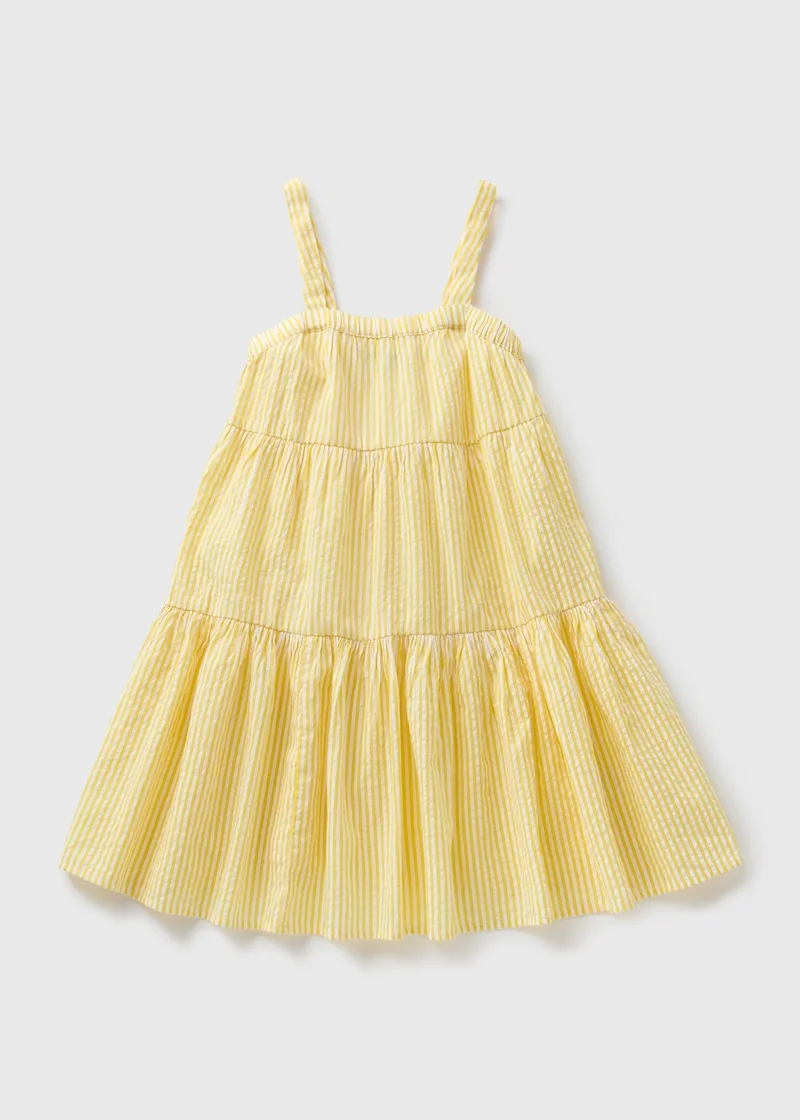 ماتلان Girls Yellow Stripe Seersucker Dress