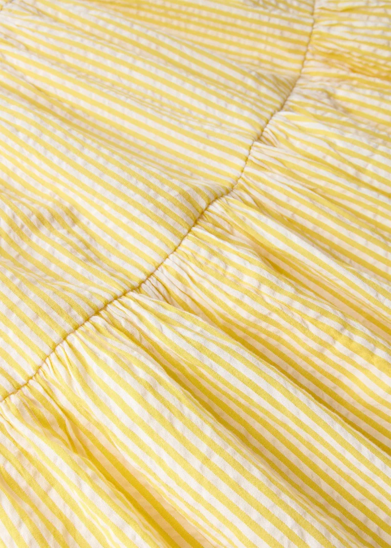 ماتلان Girls Yellow Stripe Seersucker Dress