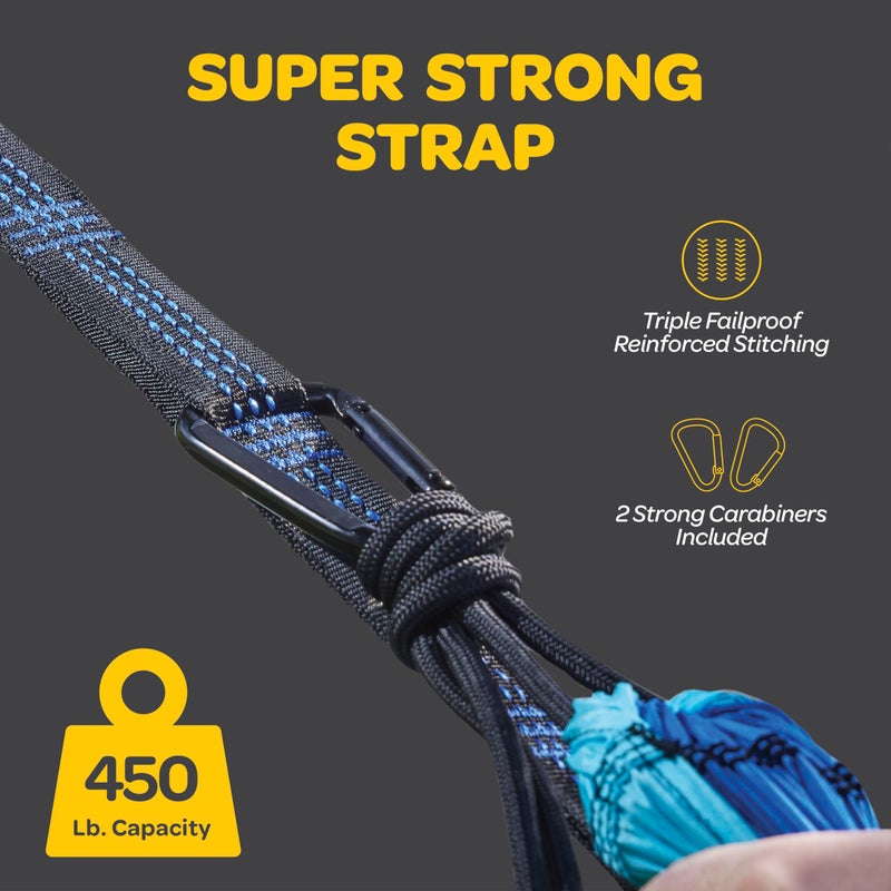 SEWANTA Durable Hammock 500 lb Capacity, Nylon Camping Hammock Chair - Double or Single Sizes w/Tree Straps and Attached Carry Bag - Portable for Travel/Backpacking/Beach/Backyard (Large, Blue & Light Blue) - Image 4