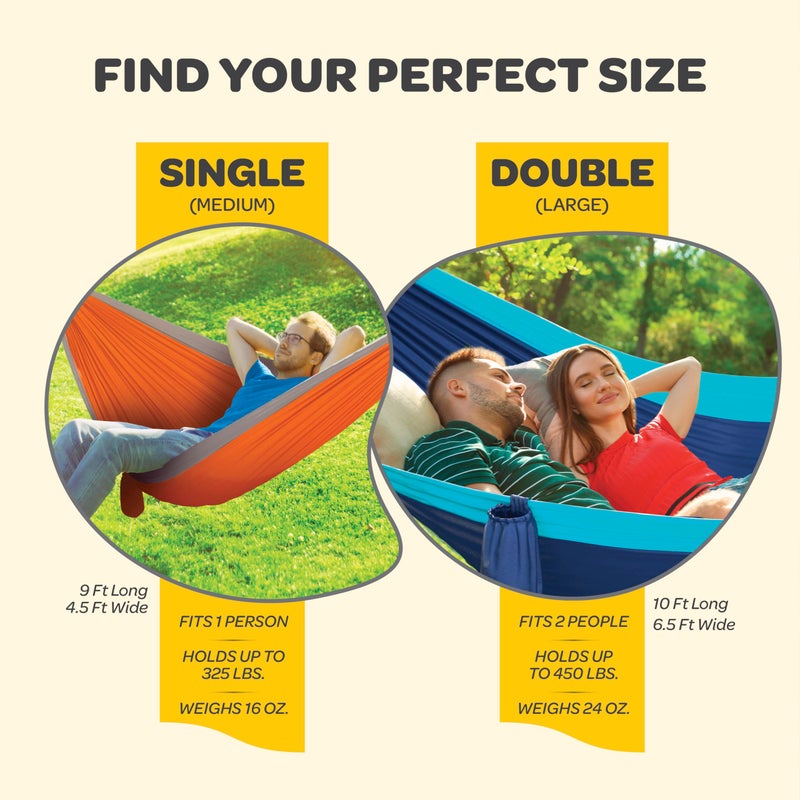 SEWANTA Durable Hammock 500 lb Capacity, Nylon Camping Hammock Chair - Double or Single Sizes w/Tree Straps and Attached Carry Bag - Portable for Travel/Backpacking/Beach/Backyard (Large, Blue & Light Blue) - Image 3