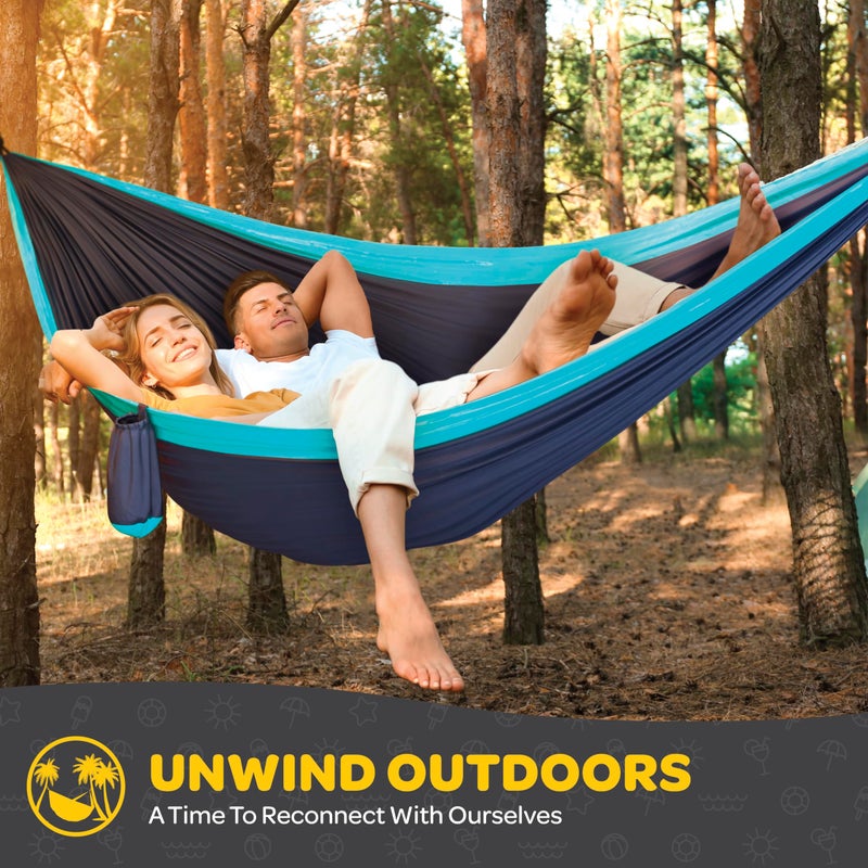 SEWANTA Durable Hammock 500 lb Capacity, Nylon Camping Hammock Chair - Double or Single Sizes w/Tree Straps and Attached Carry Bag - Portable for Travel/Backpacking/Beach/Backyard (Large, Blue & Light Blue) - Image 2