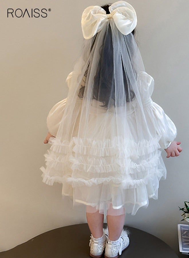 رويس فستان تول للفتيات الصغيرات مع غطاء رأس على شكل فيونكة، فستان أنيق بقصّة A مع سحاب خلفي، فستان بأكمام منفوشة ورقبة دائرية، فستان أميرة أنيق للفتيات، مناسب لحفلات أعياد الميلاد، جلسات التصوير أو أي مناسبة خاصة - Image 3