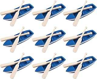 BESPORTBLE 6 Sets Miniature Rowboat Mini Blue Wood Boat with Oars Canoe Model Figurines Fairy Garden Miniatures - Image 1