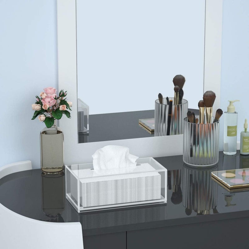 FEMELI Acrylic Tissue Box,Clear Facial Tissue Holder Case Dispenser Napkin Organizer for Bathroom Kitchen Bedroom Office - Image 4