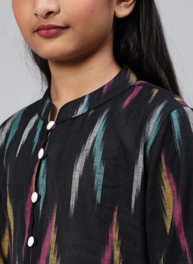 أيه كيه إس Black Abstract Printed A-Line Midi Dress for Girls