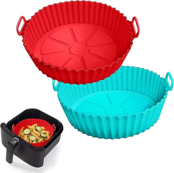 LIJIE Air Fryer Silicone Liner 203 cm Round Basket Nonstick Reusable Pack of 2 Cooking Oven Insert Accessories Kitchen Gadgets  - Image 1