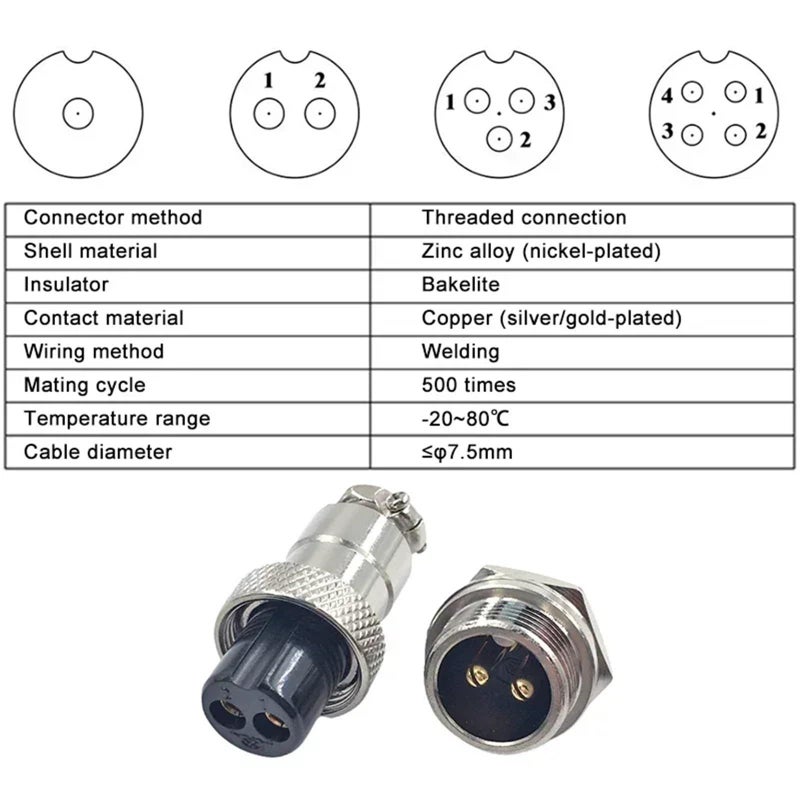 3P Male Female Aviation Connector Socket 4 Pin 1 2 Cores Copper Thread Nut Welding - Image 5