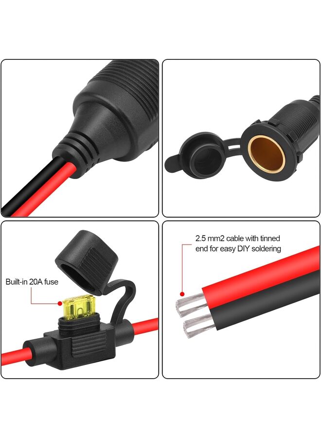 12V/24V Fixable Automotive Cigarette Lighter Socket with Extension Cord, 2.5 Sq. Cable Tinned Tail End for Replacement or DIY Replacement DC Power Socket (Size : 100Cm) - Image 4