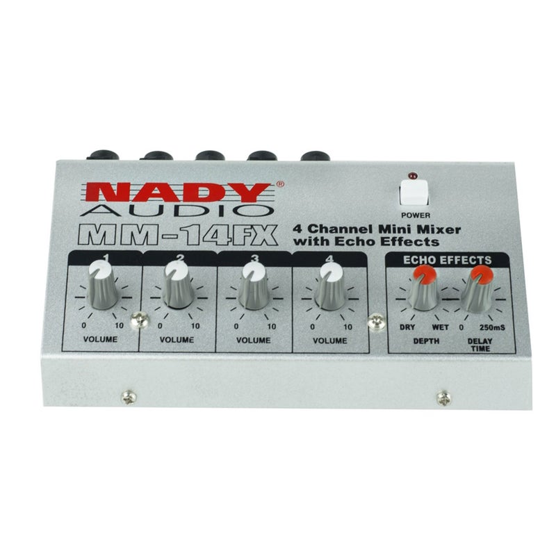 Nady ميكسر ميكروفون نادي MM-14FX رباعي القنوات مع تأثير صدى مدمج - مدخلات ومخرجات ¼" - تحكم في وقت التأخير وعمق الصوت - Image 1