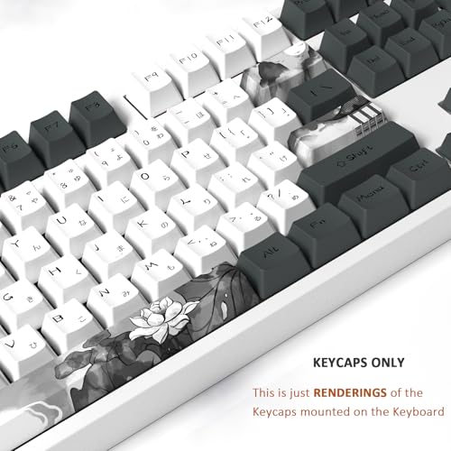 MOLGRIA Ink Lotus Keycaps, 140 Set Custom Key caps for Gaming Keyboard, PBT OEM Profile Dye Sublimation Keycaps ANSI/ISO Layout with Japanese Font for Gateron Kailh Cherry MX 104/87/74/61 60 Keyboard - Image 3