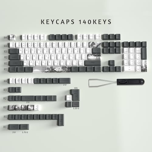 MOLGRIA Ink Lotus Keycaps, 140 Set Custom Key caps for Gaming Keyboard, PBT OEM Profile Dye Sublimation Keycaps ANSI/ISO Layout with Japanese Font for Gateron Kailh Cherry MX 104/87/74/61 60 Keyboard - Image 2