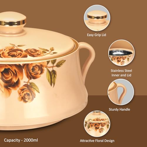 Nayasa Lorenzo 2000 ml Insulated Inner Stainless Steel Casserole - Beige - Image 3