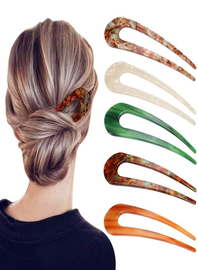 Melodio 5PCS French U-Shaped Hair Pins for Women, Tortoise Shell Hair Forks for Thick Hair, Elegant Bun & Updo Styling Accessories, Durable Plastic Hair Sticks - Image 1
