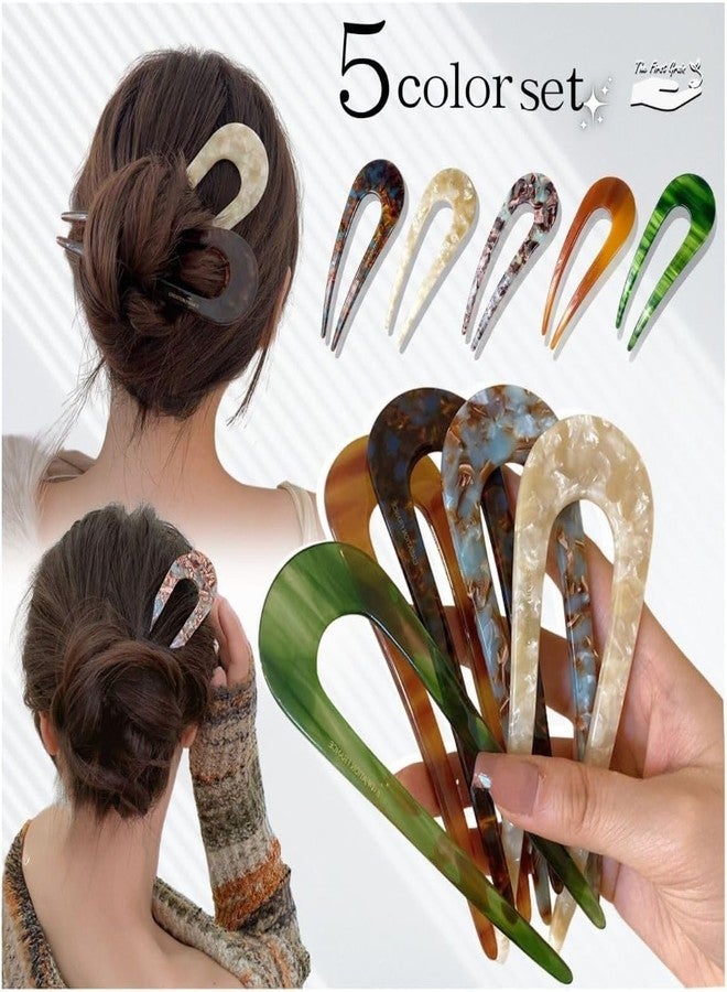 Melodio 5PCS French U-Shaped Hair Pins for Women, Tortoise Shell Hair Forks for Thick Hair, Elegant Bun & Updo Styling Accessories, Durable Plastic Hair Sticks - Image 2