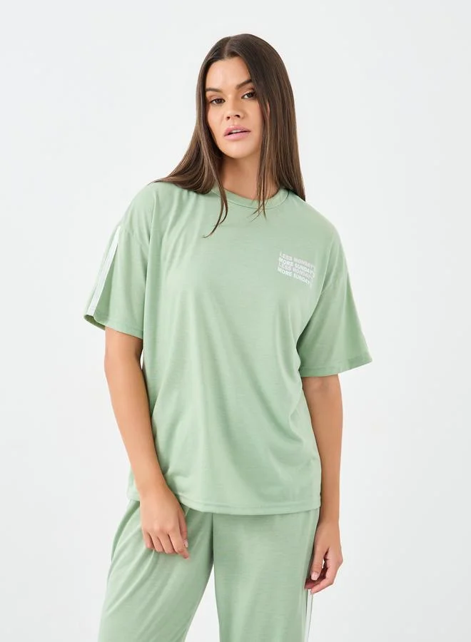 Styli Styli Slogan Drop Shoulder Stripe Sleeve T-Shirt and Joggers Set
