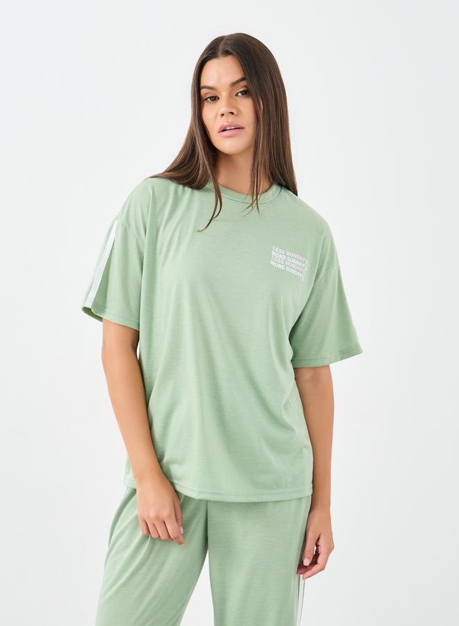 Styli Slogan Drop Shoulder Stripe Sleeve T-Shirt and Joggers Set - Image 2