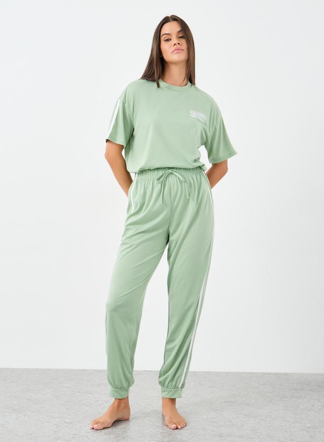 Styli Slogan Drop Shoulder Stripe Sleeve T-Shirt and Joggers Set - Image 3