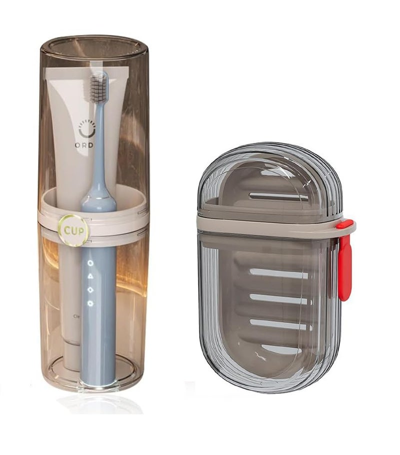 SARVANGAH Toothbrush Travel Case, Portable Travel Soap Container Dish Tray, Portable 7.88 inch Toothpaste Travel Toothbrush Holder with Cover for Travel (Transparent Soap Box and Toothbrush Holder) - Image 1