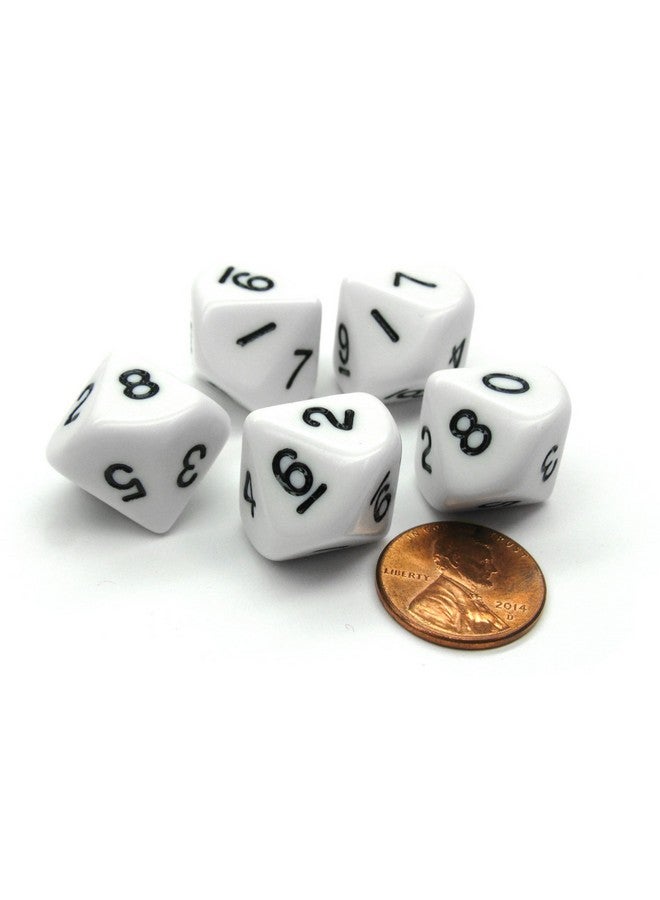 Koplow Games Set of 5 D10 10-Sided 20mm Opaque RPG Dice - White with Black Numbers
