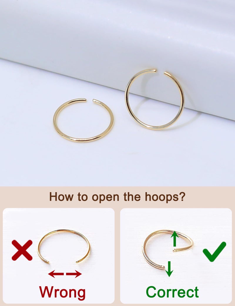 Lulau 14K Solid Gold Nose Ring Hoop for Women Inner Diameter 8mm 5/16 Inch 22G Real 14K Cartilage Hoop Earring 22 Gauge Small Thin Nose Piercings hoops for Men Jewelry (14K Yellow Gold) - Image 3