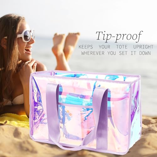 Fammart Iridescent Clear Beach Bag for Women, Large Pool Tote Cruise Vacation Essentials - Waterproof, Sandproof, Zipper Closure - Image 5