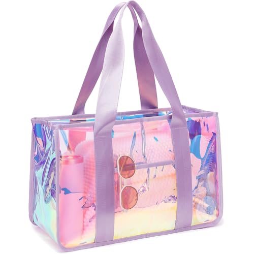 Fammart Iridescent Clear Beach Bag for Women, Large Pool Tote Cruise Vacation Essentials - Waterproof, Sandproof, Zipper Closure - Image 1