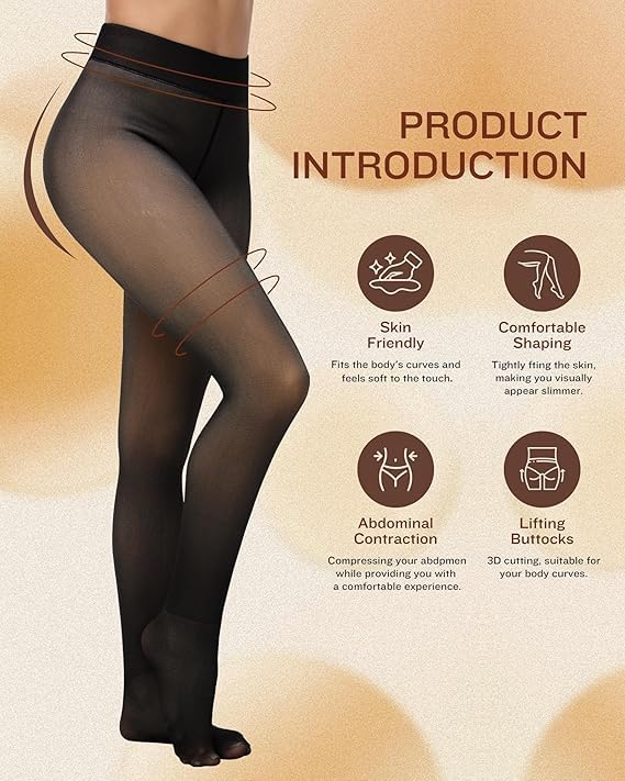 SEFLICA® Velvet Touch Thermal Tights for Women - Ultimate Warm Fleece Leggings for Women, Thermal Winter Fake Translucent Tights, Dualtone, Free Size (26inch Waist to 34inch) - Image 3