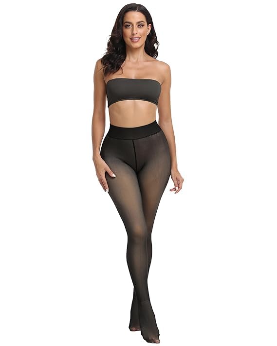 SEFLICA® Velvet Touch Thermal Tights for Women - Ultimate Warm Fleece Leggings for Women, Thermal Winter Fake Translucent Tights, Dualtone, Free Size (26inch Waist to 34inch) - Image 5