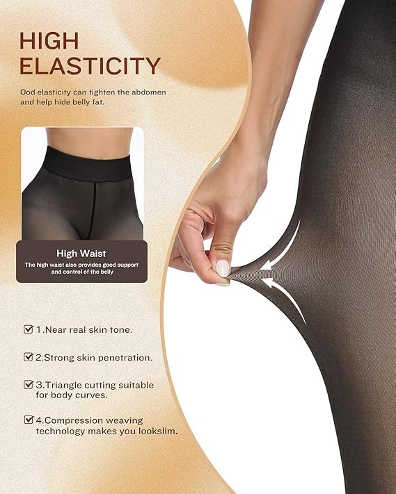 SEFLICA® Velvet Touch Thermal Tights for Women - Ultimate Warm Fleece Leggings for Women, Thermal Winter Fake Translucent Tights, Dualtone, Free Size (26inch Waist to 34inch) - Image 4