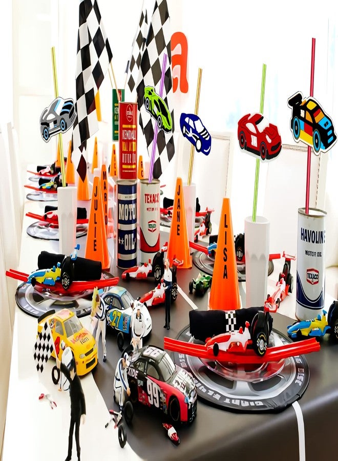 Meaxur 24pcs Race Car Themed Reusable Plastic Straws, 6 Colors, 8 Patterns, 2 Cleaning Brushes, Perfect for Parties & Daily Use - Image 3