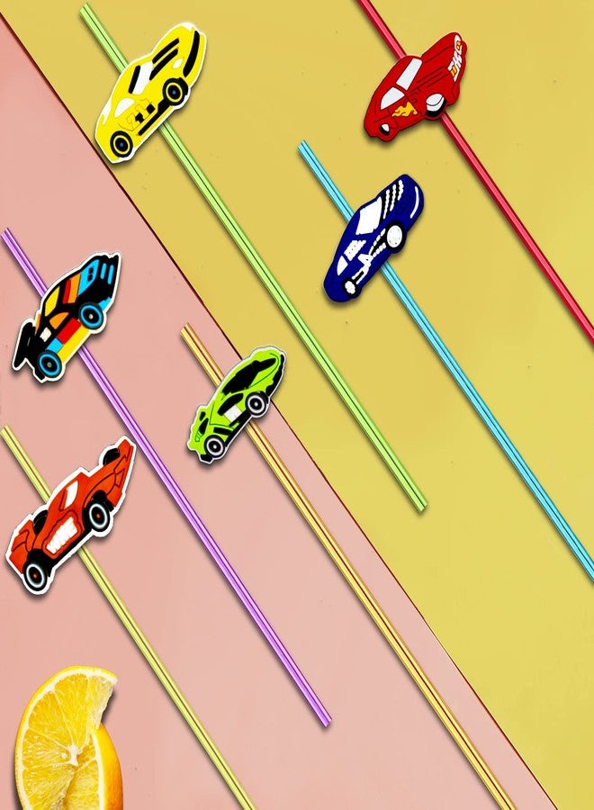Meaxur 24pcs Race Car Themed Reusable Plastic Straws, 6 Colors, 8 Patterns, 2 Cleaning Brushes, Perfect for Parties & Daily Use - Image 5