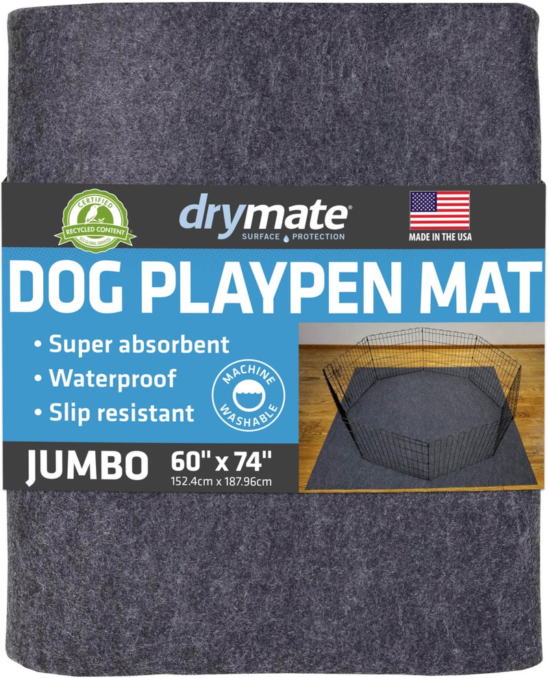 Drymate Jumbo Dog Playpen Mat 60x74 Super Absorbent Waterproof SlipResistant Machine Washable Reusable Puppy Pad for Training Whelping Housebreaking Incontinence Crate Kennel USA Made