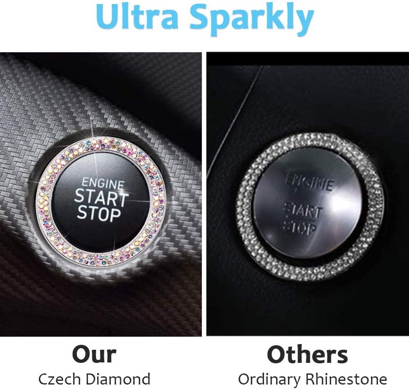 ToBeQueen Car Crystal Ring Sticker Multicolor Bling Ring Interior Emblem,2 Pcs Crystal Car Decal Start Engine Ignition Button for Women Girl Rhinestone Bling Car Accessories Colorful - Image 3